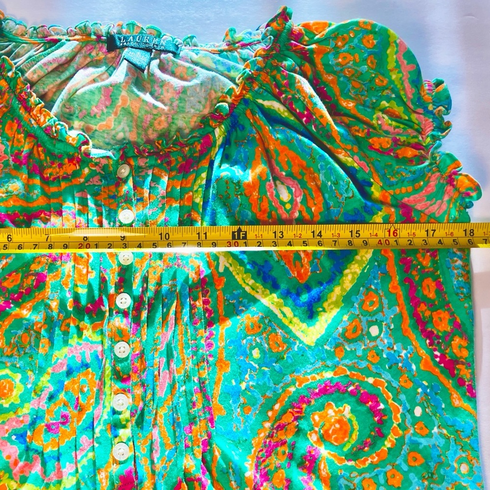 Ralph Lauren paisley top blouse 100% cotton ruffled neck & sleeveless Like New - Picture 6 of 7